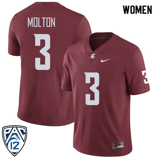 Women #3 Darrien Molton Washington State Cougars College Football Jerseys Sale-Crimson